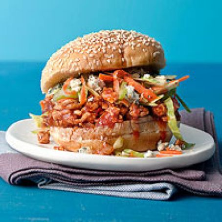 Buffalo Joes with Blue Cheese and Carrot-Celery Slaw Relish
