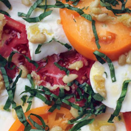 Tomato -Heirloom Caprese Salad with Buffalo Mozzarella and Toasted Pine Nuts