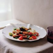Tomatoes with Crisp Fried Eggplant and Burrata