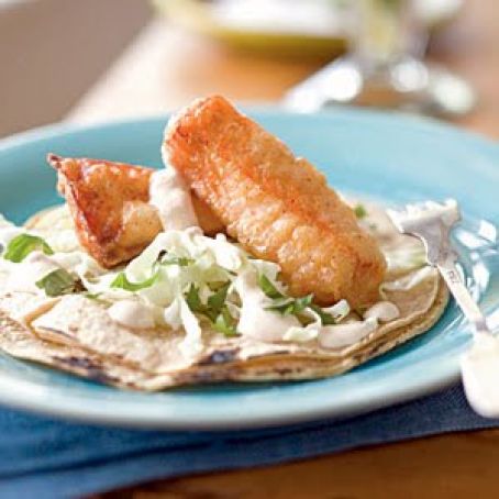 Beer-battered Salmon Tacos with Chipotle Crema