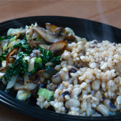 Mushrooms and Baby Bok Choy with Brown Rice and Black Eyed Peas
