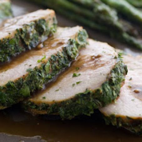 Herb Crusted Pork Loin with Grilled Asparagus