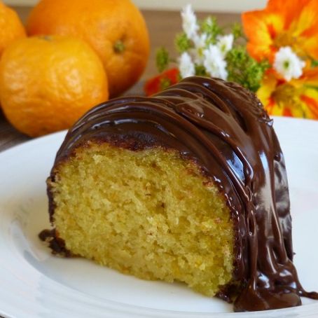 Orange Cake with Creme Fraiche and Chocolate Drizzle
