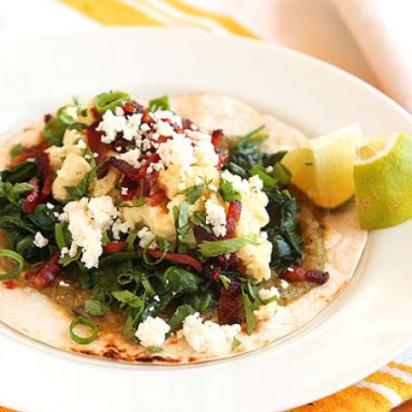 Breakfast Tacos with Eggs, Spinach, and Bacon