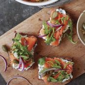 Seeded Bread Tartines with Herbed Goat Cheese and Smoked Salmon