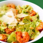 Asparagus-Spinach Pesto Pasta with Blackened Shrimp