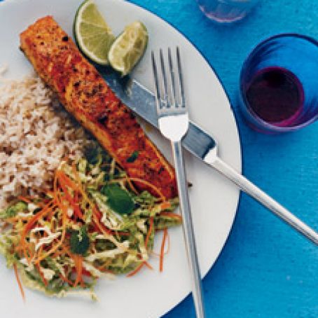 Curry Rubbed Salmon with Napa Slaw