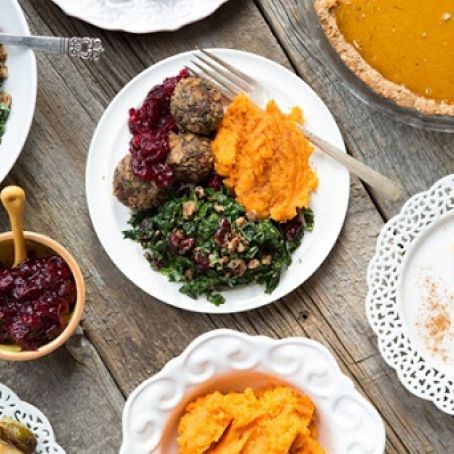 Lentil Mushroom Walnut Balls with Cranberry-Pear Sauce