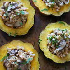 Farro and Sausage Stuffed Roasted Acorn Squash