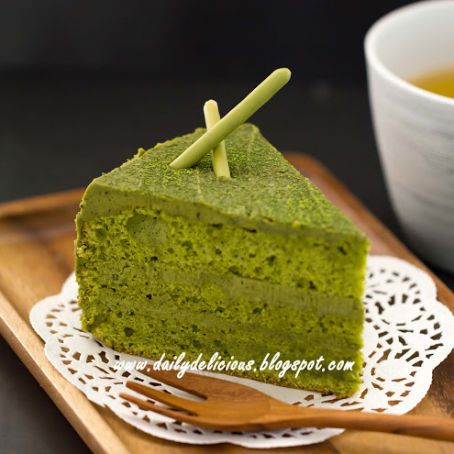 CAKE - Green Tea Chiffon Cake with Green Tea White Chocolate Whipped Ganache