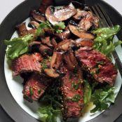 Seared Asian Steak and Mushrooms on Mixed Greens with Ginger Dressing (Bon Apetit)