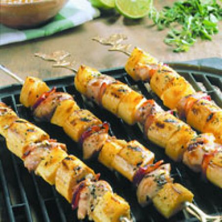 Grilled Chicken, Plantain, and Pineapple Skewers