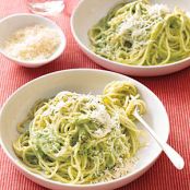 Spaghetti with Creamy Broccoli Pesto