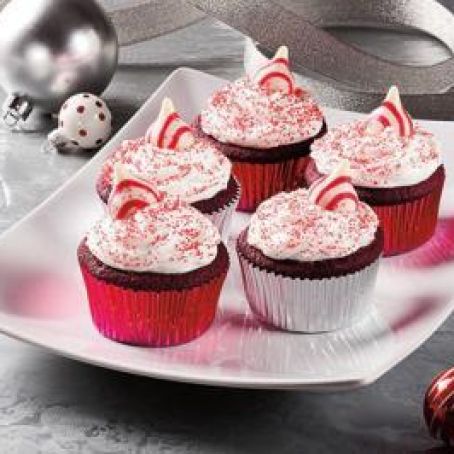 Santa Hat Topped Red Velvet Cupcakes