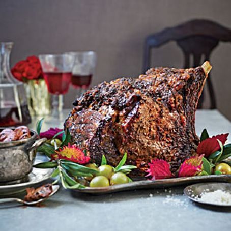 Standing Rib Roast with Red Wine Mushrooms
