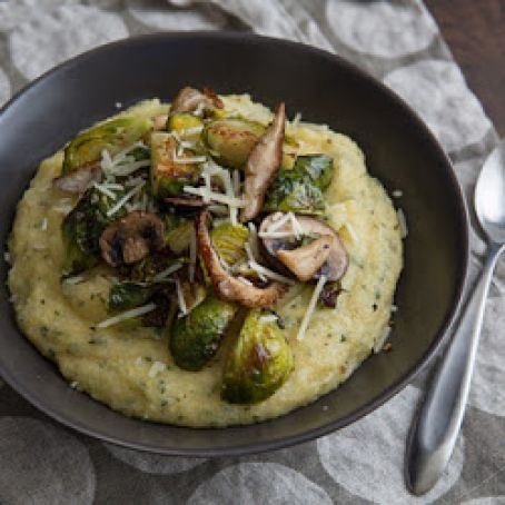 Sage Polenta Bowls with Roasted Brussels Sprouts & Wild Mushrooms