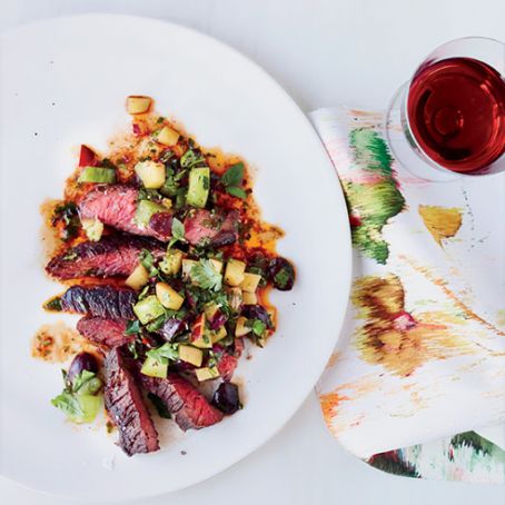Grilled Skirt Steak with Fruit-and-Green-Tomato Salsa