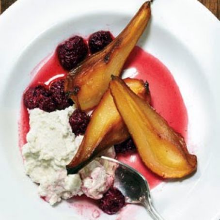 Roasted Pears with Blackberries, Ricotta, and Lavender Sugar