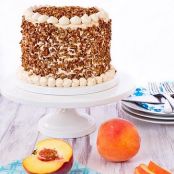 Peach Cake with Dulce de Leche Swiss Meringue Buttercream