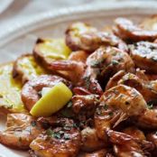 Shrimp a la Plancha over Saffron Allioli Toasts