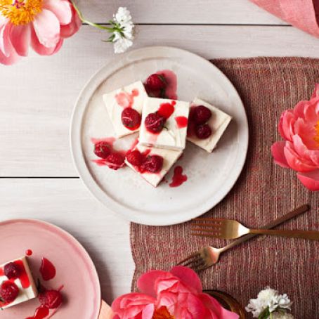 Cheesecake with Ginger-Lime Candied Raspberries