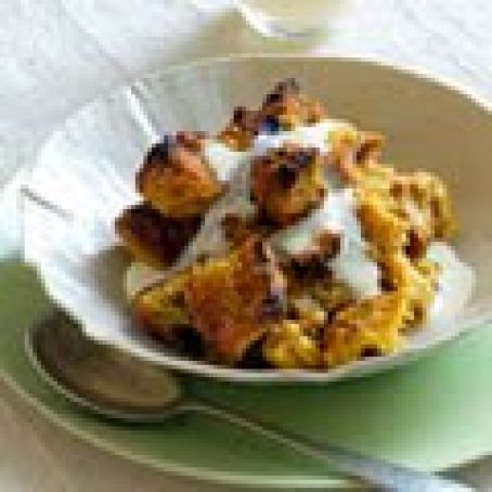 Pumpkin Bread Pudding with Vanilla-Rum Custard Sauce