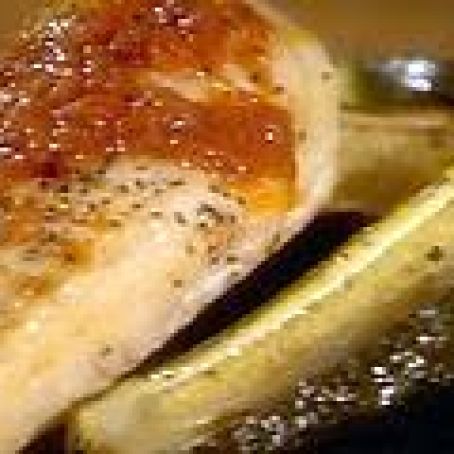 Grilled Chicken Breasts with Fire Roasted Tomato Sauce Roasted Zucchini with Oregano and Lemon