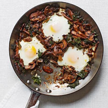 Mushroom-and-Kale Ragout with Poached Eggs