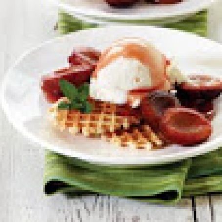 Poached Plums, Waffles & Ice Cream