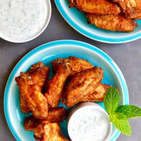 Crispy Baked Moroccan Chicken Wings with Yogurt Dip