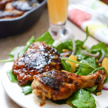 Beer Glazed Citrus Chicken with Orange Arugula Greens