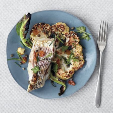 Broiled Striped Bass with Cauliflower and Capers