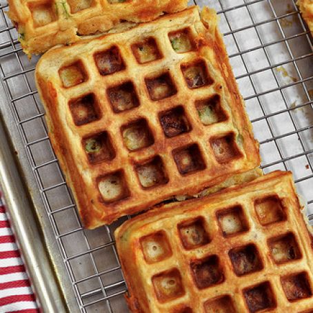 Bacon Cheddar Green Onion Waffles (for chicken and waffle sandwich)