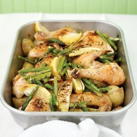Roast Chicken with Potatoes, Lemon, and Asparagus