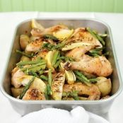 Roast Chicken with Potatoes, Lemon, and Asparagus