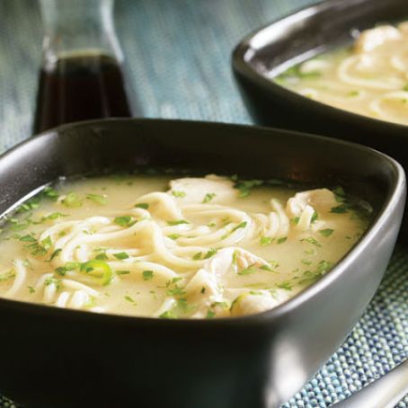 Lemony Chicken Noodle Soup with Ginger, Chile & Cilantro