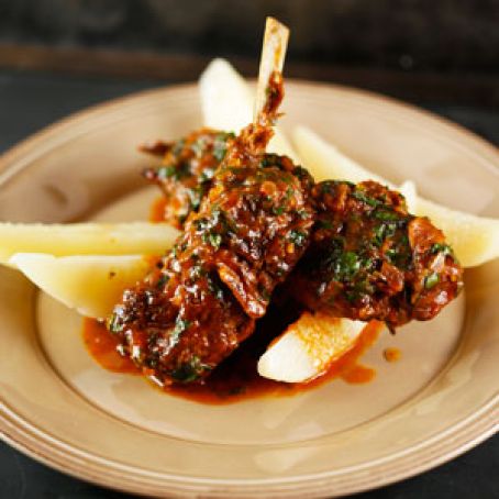 Spezzatino - Sicilian Braised Lamb Chops with Lemon-Olive Oil Potatoes