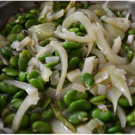 Saute of Fresh Fava Beans, Onions, and Fennel