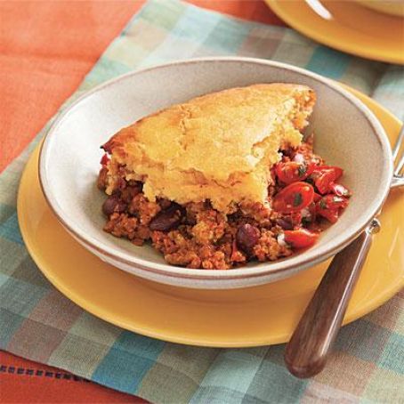 Turkey Chili Cheese Pie with Cornmeal Crust - Slow Cooker
