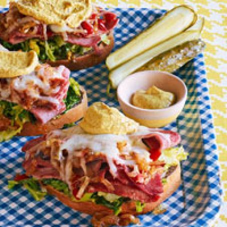 Corned Beef Melts with Sweet and Sour Onions and Wilted Cabbage