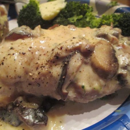 Asiago Chicken in a White Wine Mushroom Sauce