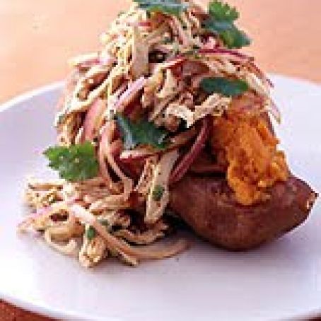 Mexican Chicken Salad over Baked Sweet Potatoes