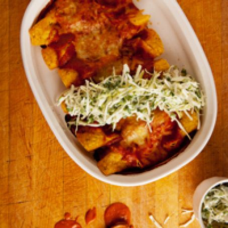 Chicken, Cheese and Mushroom Enchiladas with Sour Cream Slaw