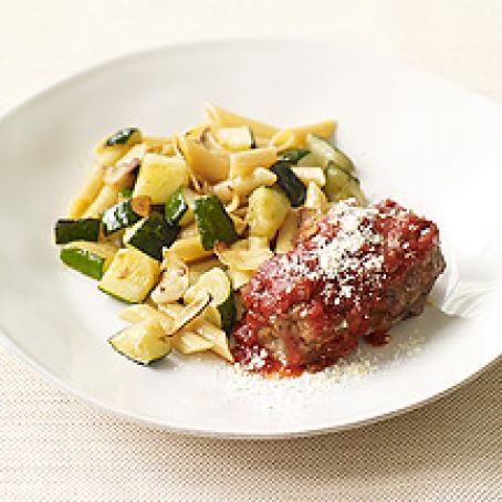 MINI ITALIAN MEATLOAVES WITH PENNE AND SAUTEED ZUCCHINI