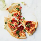 Zucchini Quesadilla with Spicy Salsa Roja