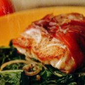 Serrano-Wrapped Grouper with Key Lime Sauce and Sauteed Greens