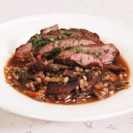 Sliced Steak and Mushroom Barley Soup (Rachael Ray)