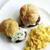 Biscuits With Cream Gravy, Sausage and Scrambled Eggs