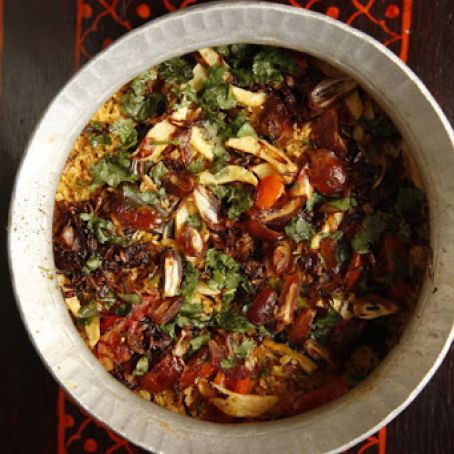 Pohp Batalu Jo Pulao (Spiced Rice with Dates & Fried Potatoes)