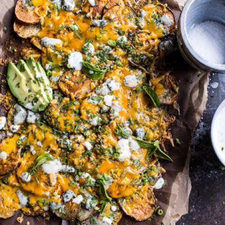 Crispy Buffalo Cheddar Potato Nachos